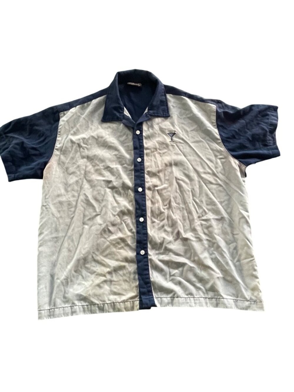 Retro Steady Mens Two-Tone Button-Up Bowling Shirt With Martini Logo XL